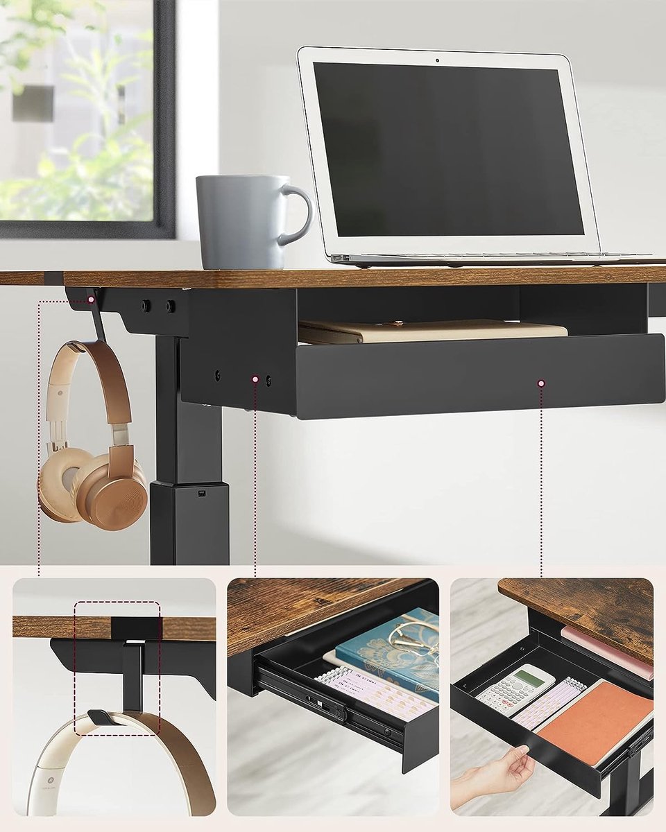 Bureau électrique Réglable En Hauteur 120x60cm - Mémoire 3 Positions, Moteur Silencieux - Pour Position Assise/debout - 8