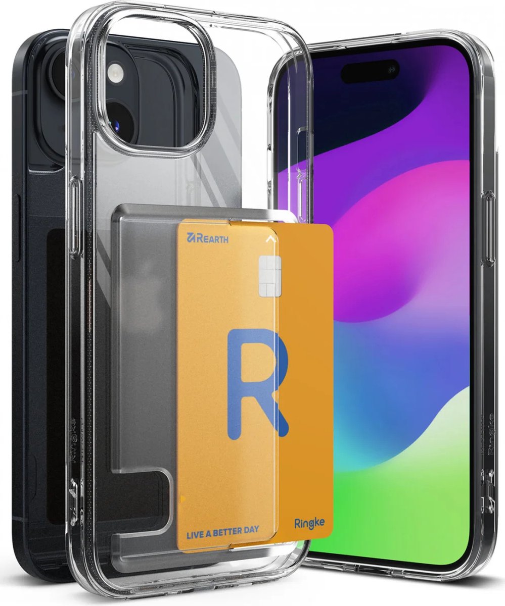 Ringke Fusion Card Hoesje Geschikt voor Apple iPhone 15 Kaarthouder Transparant