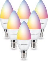 Hoftronic Smart - E14 SMART Wifi LED Lamp 6 Stuks - RGBWW 5.5 Watt 470lm C37 Dimbaar - Bedienbaar via Hoftronic Smart App - Bedienbaar via stem
