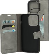 Mobiparts hoesje geschikt voor Apple iPhone 15 Pro - Wallet/Boekhoesje - Eco Leer - Magneet Sluiting - Opberg vakken - Grijs