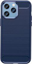 Mobiq - Hybrid Carbon Look iPhone 15 Pro Max Hoesje TPU - blauw
