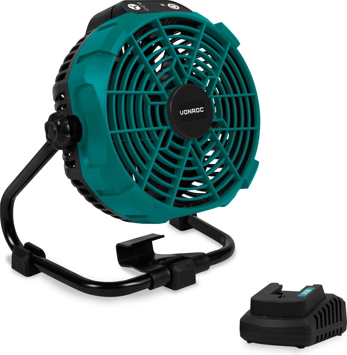 VONROC Ventilator 20V - voor draadloos en bedraad gebruik - Incl. netstroom adapter - Incl. 20V – 4.0Ah accu en snellader
