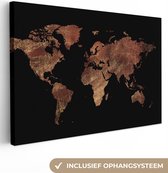 Canvas Wereldkaart - 120x80 - Wanddecoratie Wereldkaart - Rood - Goud