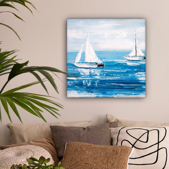 Toile - Peinture - Huile - Bateaux - Water - Mer - 50x50 cm - Intérieur - Peintures sur toile