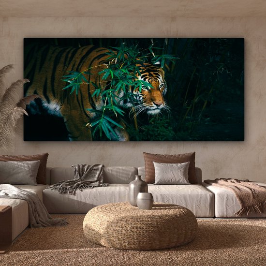 Canvas schilderij 160x80 cm - Wanddecoratie Tijger - Dieren - Jungle - Muurdecoratie woonkamer - Slaapkamer decoratie - Kamer accessoires - Schilderijen