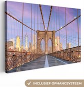 Canvas schilderij 150x100 cm - Wanddecoratie New York - Zonsondergang - Brooklyn Bridge - Muurdecoratie woonkamer - Slaapkamer decoratie - Kamer accessoires - Schilderijen