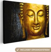 Canvas Schilderij Boeddha - Zwart - Goud - 30x20 cm - Wanddecoratie