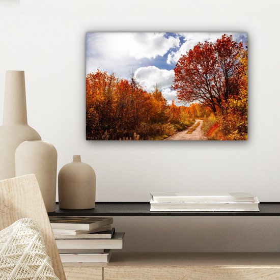 Tableau sur toile Arbre - Chemin - Automne - 30x20 cm - Décoration murale