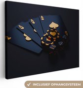 Tableau sur toile - Tableaux sur toile salon - Photo sur toile - Cartes à jouer - Pièces de monnaie - Poker - Or - Zwart - 80x60 cm