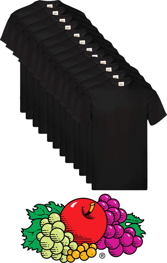 12 pack zwarte shirts Fruit of the Loom ronde hals maat XL Original