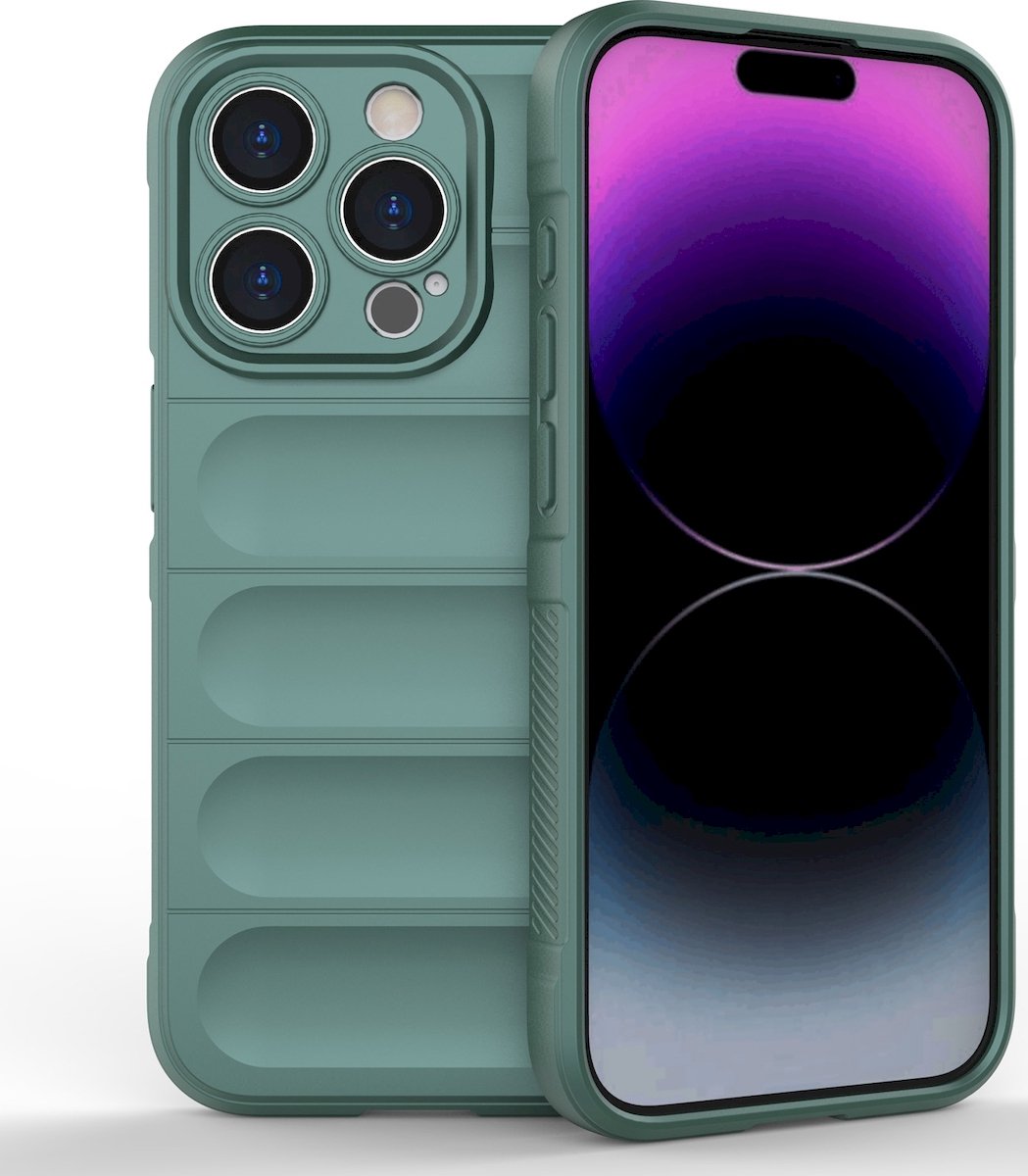 Mobigear Hoesje geschikt voor Apple iPhone 15 Pro Telefoonhoesje Flexibel TPU | Mobigear Bumpy Backcover | iPhone 15 Pro Case | Back Cover - Groen