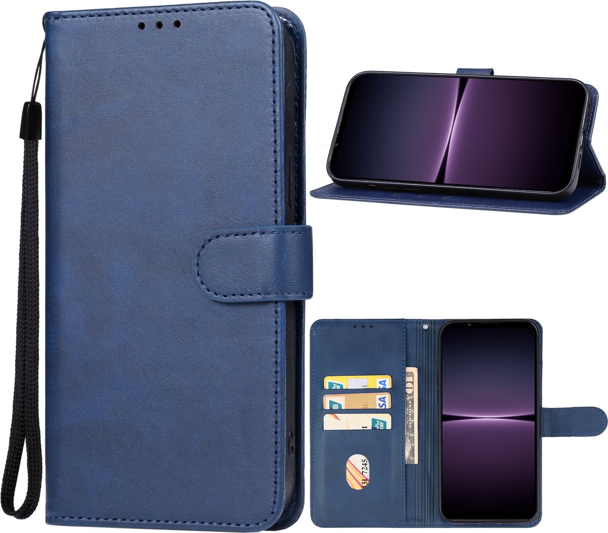 Mobigear Telefoonhoesje geschikt voor Sony Xperia 1 V Hoesje | Mobigear Wallet Bookcase Portemonnee | Pasjeshouder voor 3 Pasjes | Telefoonhoesje voor Pinpas / OV Kaart / Rijbewijs - Blauw