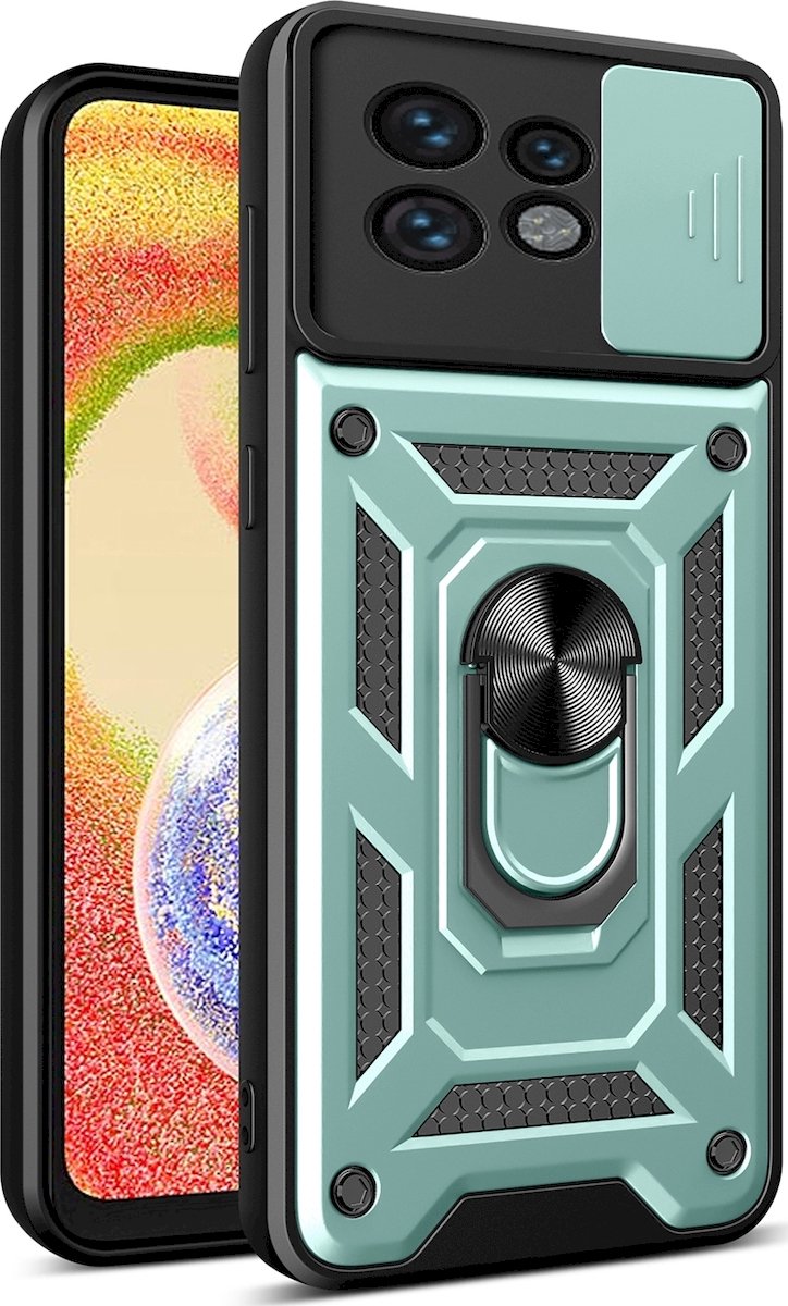 Mobigear Hoesje geschikt voor Motorola Edge 40 Pro Telefoonhoesje Hardcase | Mobigear Armor Ring Cam Slide Backcover Shockproof met Ringhouder en Camera Slider | Schokbestendig Edge 40 Pro Telefoonhoesje | Anti Shock Proof - Groen