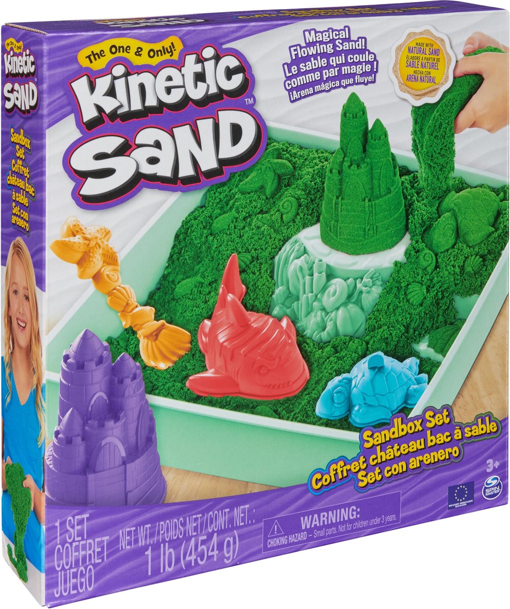 Kinetic Sand - Zandbak-set met 454 g groen origineel Kinetic Sand opbergzandbak 4 vormen en gereedschap - Sensorisch speelgoed — afbeelding 7