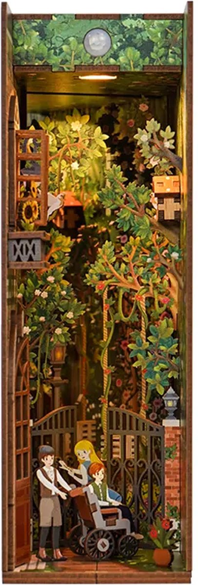 Tonecheer The Secret Garden Book Nook Bouwpakket - Modelbouw - 18,2 x 8 x 24,5 cm - Houten 3D Puzzel - Boekensteun - LED-licht - Bewegingssensor Licht - Boekenhouder — afbeelding 13