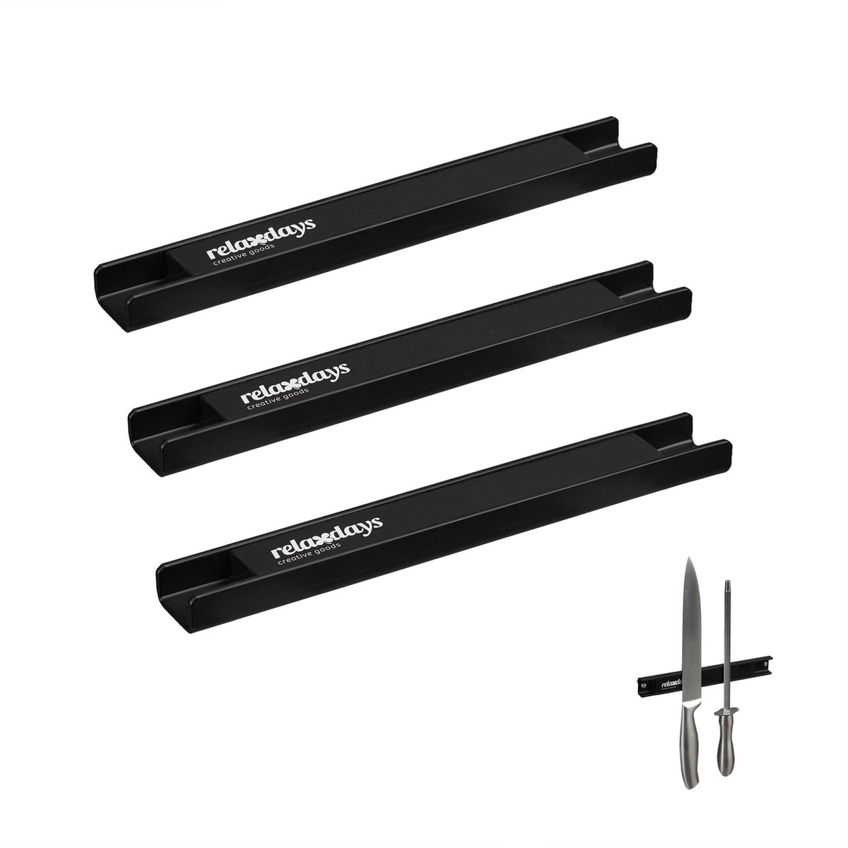 magneetstrip gereedschap - messen - set van 3 - ca. 20 cm - staal - magnetische messenhouder