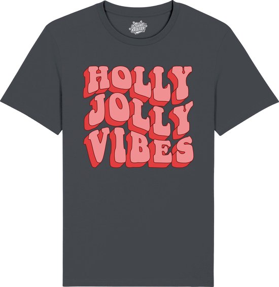Holly Jolly Vibes - Foute Kersttrui Kerstcadeau - Dames / Heren / Unisex Kleding - Grappige Kerst Outfit - T-Shirt - Unisex - Mouse Grijs - Maat 4XL