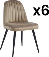 Set van 6 stoelen ELEANA - Fluweel en zwart metaal - Beige L 49 cm x H 81 cm x D 52 cm