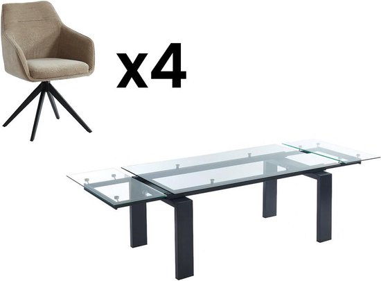 Set eettafel LUBANA + 4 stoelen MUSE - Zwart & beige L 270 cm x H 83 cm x D 100 cm