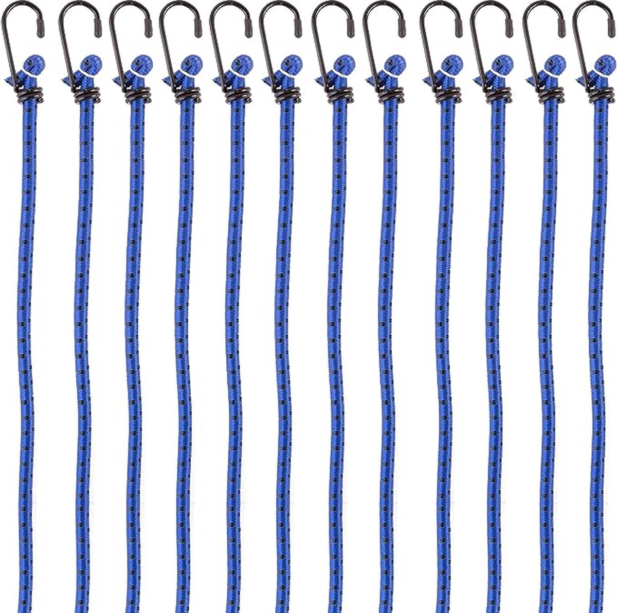 Set 12 snelbinders met haak - 88 cm lengte - Spanelastiek voor camping, outdoor of bagage - In blauw