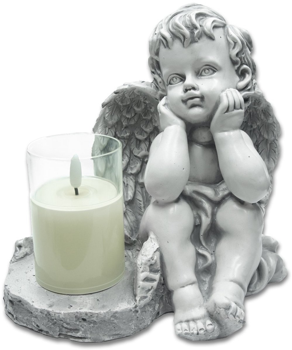 Gips Angel Graf decoratie met LED lamp, 22cm hoog