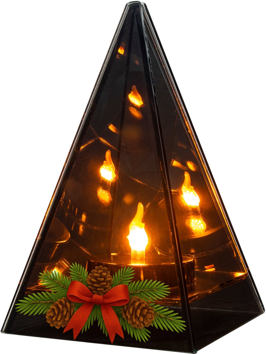LED Graf Lampion Piramide 20cm - Vlam Effect & Spiegelglas