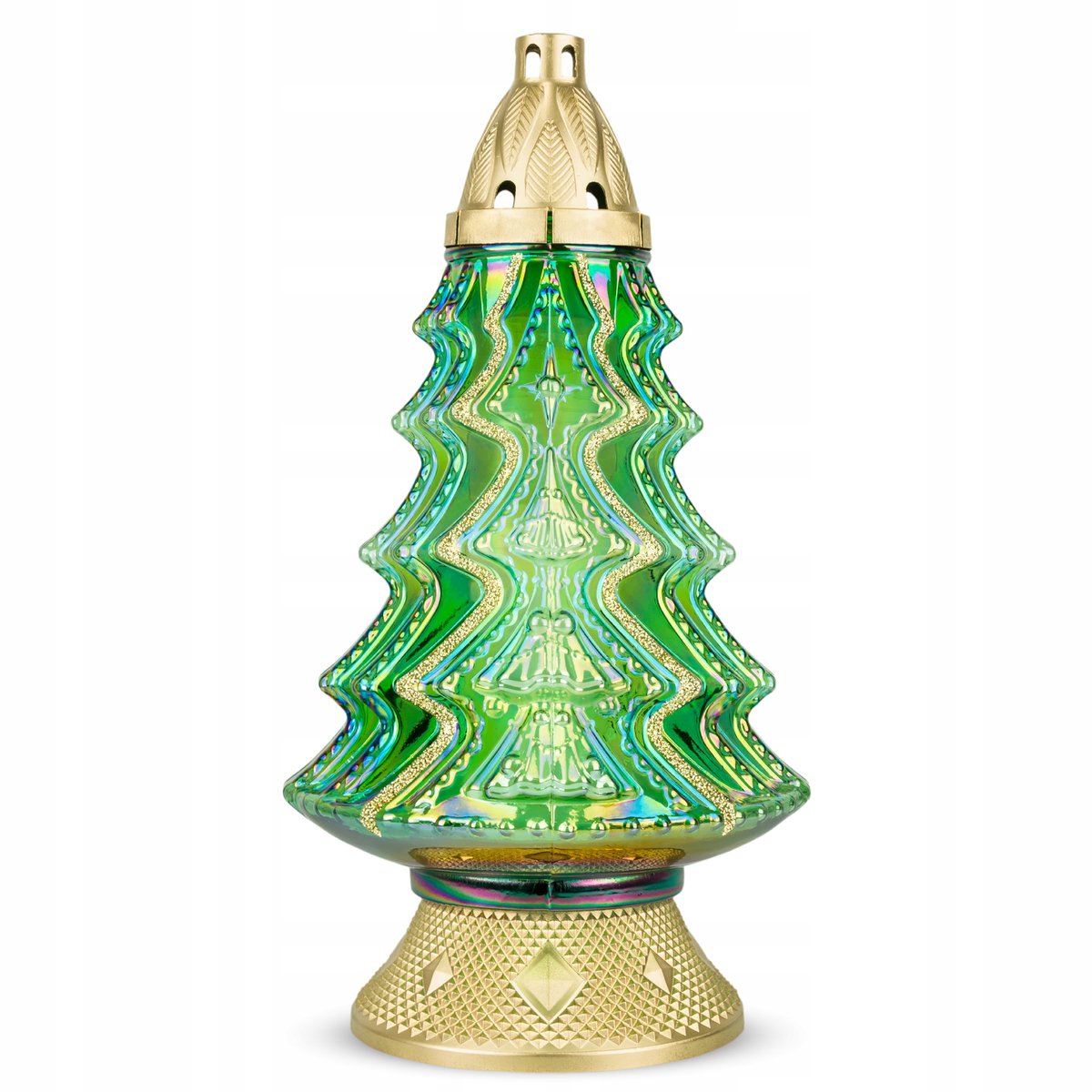 Glazen Kerstboom Lantaarn 40cm Groen DP660 Goud met Glitter en Inzet