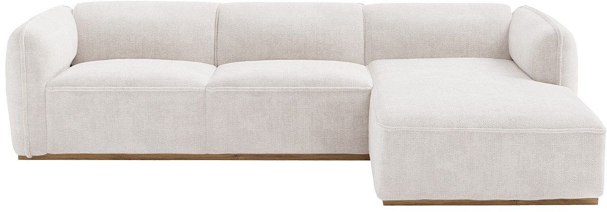 Vente-unique Hoekbank rechts in beige chenillestof en houten onderstel CANOBRU
