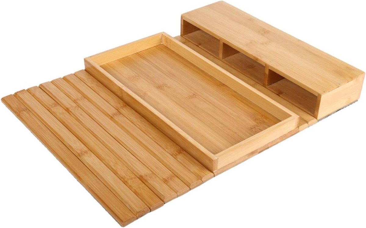 Dienblad Armleuning - Bank Organizer - Ontspannen Thuis - Antislip Viltbasis - 46x33 cm - Houtkleur