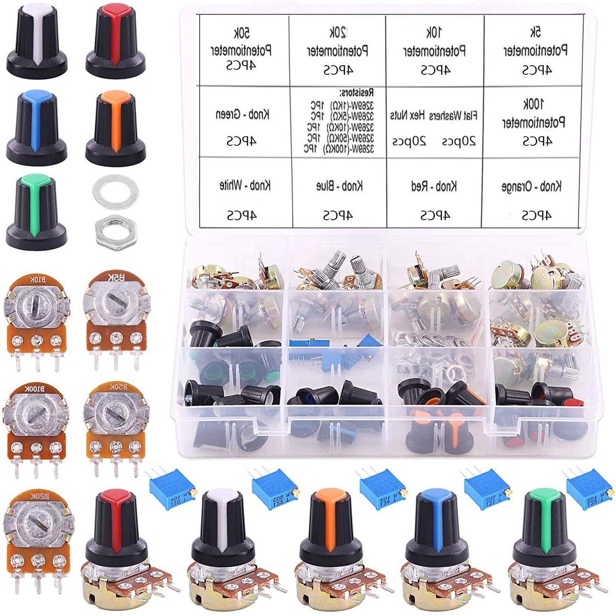 Potentiometer Set - Variabele Weerstand - Audio Regeling - Diverse Waarden - 50 Stuks - Multicolor