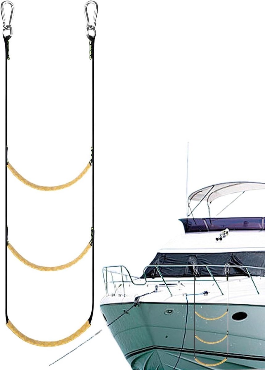 Touwladder Boot - Instaphulp - Veilig Instappen - Antislip Treden - Nylon Materiaal - Zwart