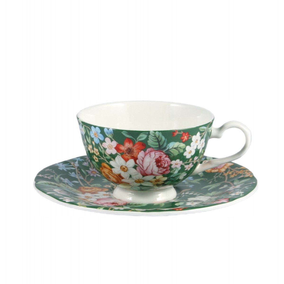 Porseleinen Theekop met Schotel 185ml - Folkloristisch Bloemendesign