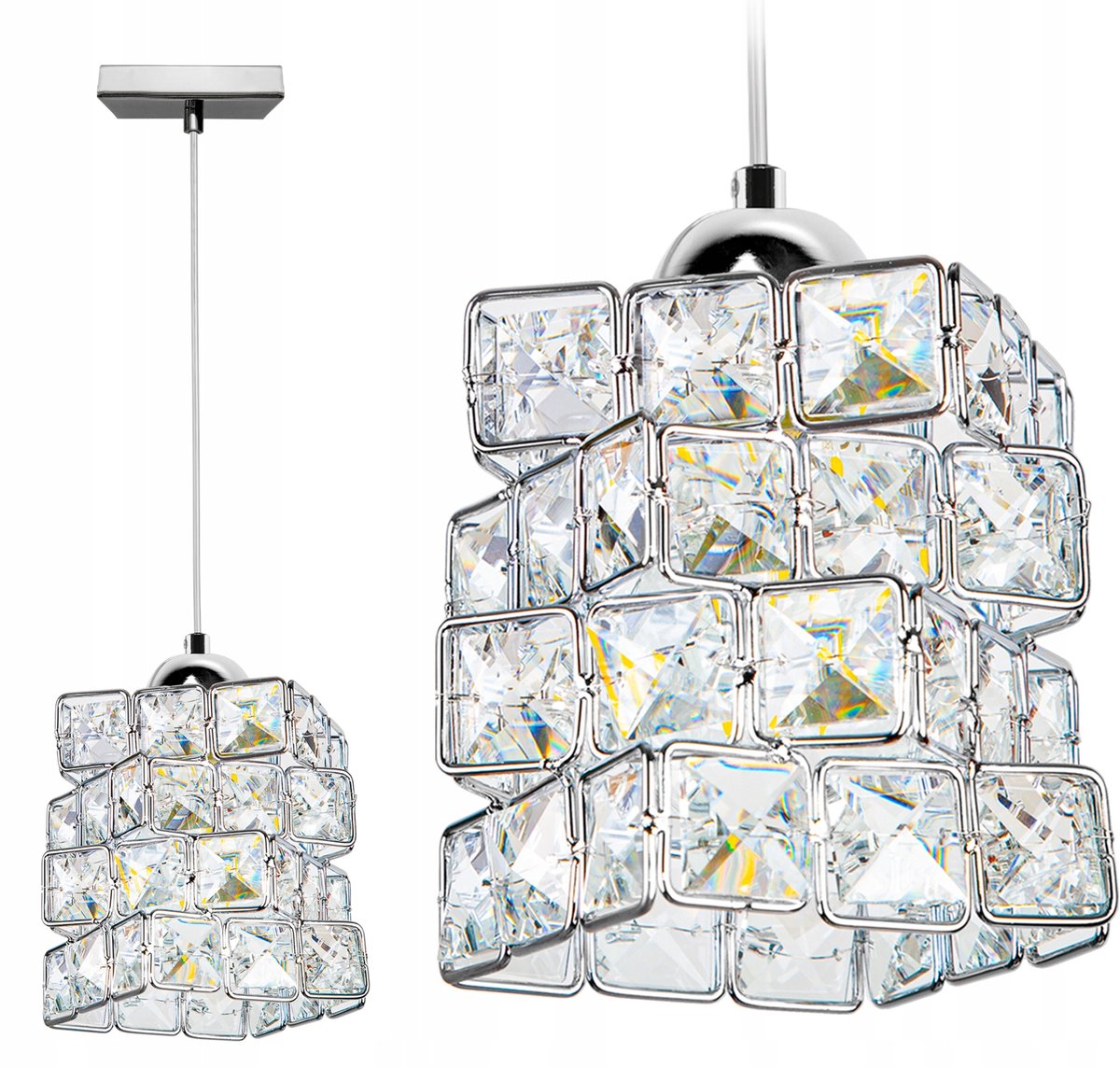 Moderne Plafondlamp zet Kristallen in Chroom - LED Geschikt