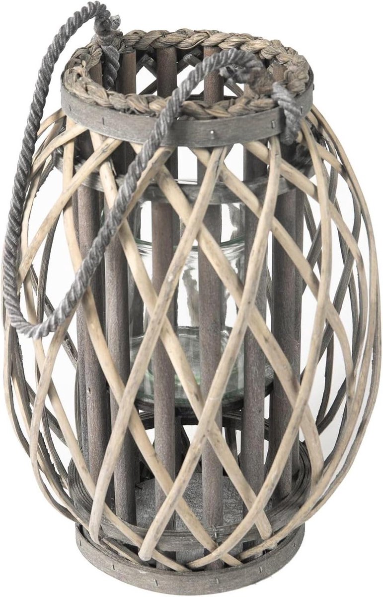 Lantaarn Set - Decoratieve Lamp - Sfeerverlichting Tuin - Verwijderbare Houder - 55 x 32 cm - Grijs Wit