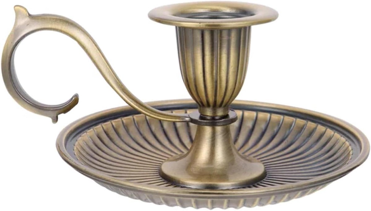 Metalen Kaarsenhouder - Vintage Standaard - Woondecoratie - Brede Stabiele Basis - 15x15x10 cm - Brons