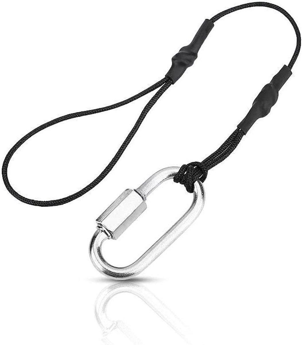 Camerakabelkoord met haak - Nylon back-upriem - Veilige fotografie - Antiroest clip - 25 cm lengte - Zwart