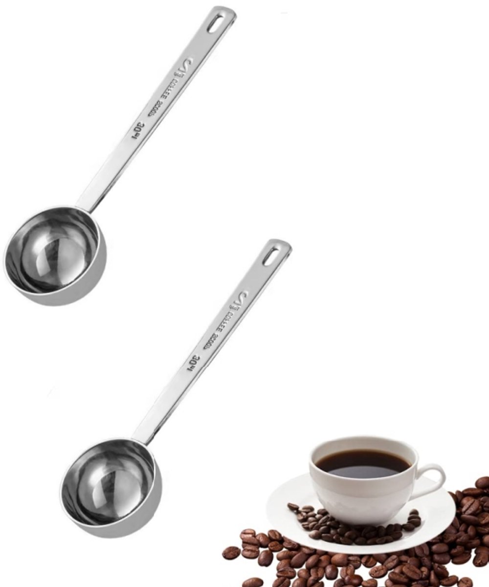 2 stuks - Koffielepel - maatlepel van 1 eetlepel - roestvrij staal - bakgereedschap - geschikt voor het malen van koffie, het afmeten van eiwitpoeder, suiker en bonen, ontwerp met korte steel, past in potjes (30 ml)