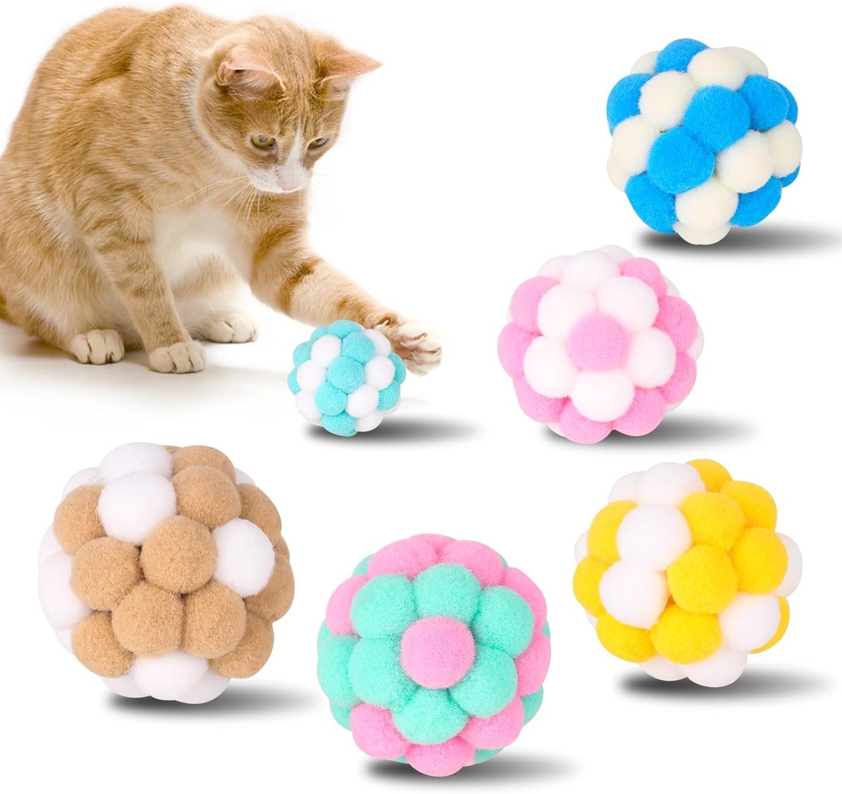 Oneay Kattenballen met Belletjes Set van 6 – Zachte Vilten Speelballen voor Katten, Interactief Kattenspeelgoed voor Binnenkatten, Jacht- en Krabspeelgoed