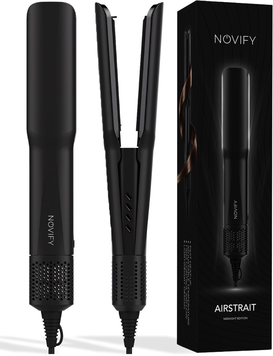 NOVIFY AIRSTRAIT – Stijltang- en Föhnborstel – Nat & Droog Haar – Luchtstroom Technologie – Ionische Anti-Pluis – 3 Luchtstroomstanden – Cold Shot – 90°C/120°C/140°C/160°C – Zwart