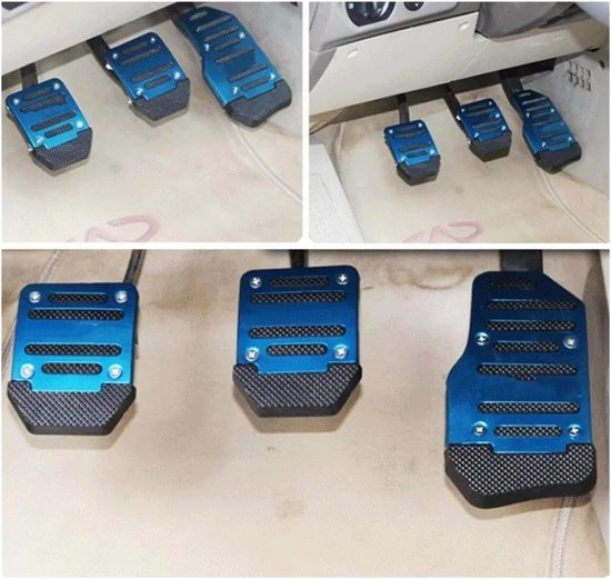 Autopedalen Set - Pedaalhoezen Auto - Veiliger Rijden - Antislip Aluminium - 3-delig - Rood Blauw Zilver — afbeelding 5