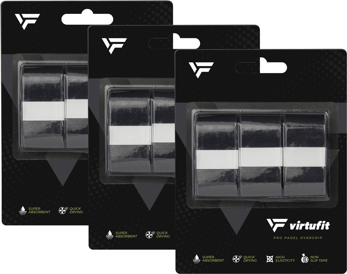 VirtuFit Pro Padel Overgrip - Zwart - Set van 9 - Vochtabsorberend PU-materiaal