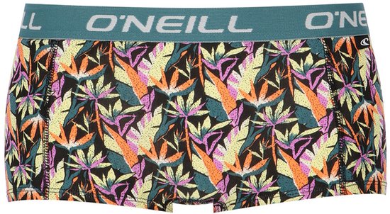 Shorty met tropische print in groen, oranje, roze en paars, met groene O'Neill-band.