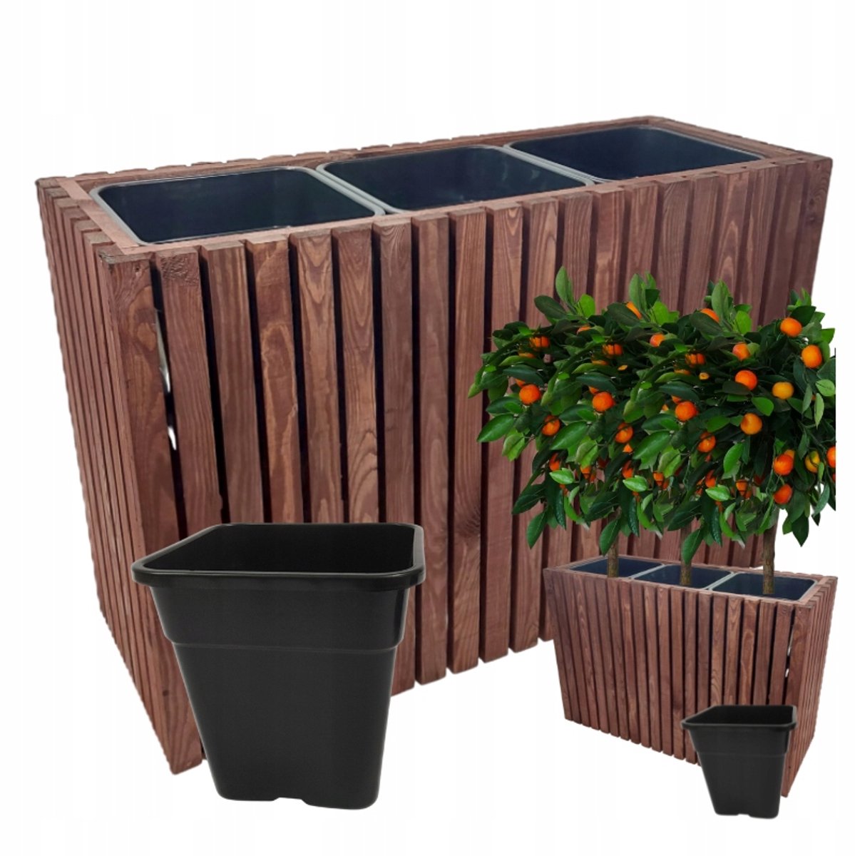 Hoge Houten Tuinplantenbak met 3x18L Inzetstukken - Duurzaam & Stijlvol