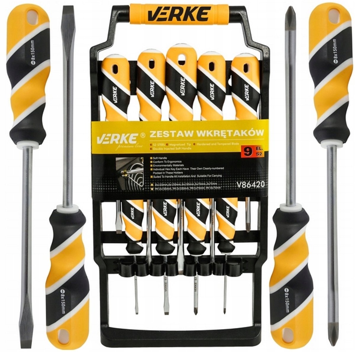 Verke Premium Schroevendraaierset 9 Delen - S2 Staal, Magnetisch