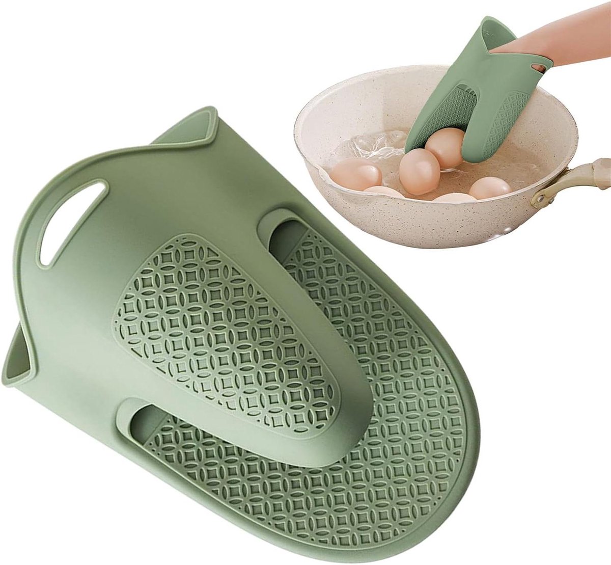 Ovenhandschoenen Keuken - Keukenhandschoenen Siliconen - Hittebestendig Koken - Antislip Waterdicht - 17.8 x 11.8 cm - Legergroen