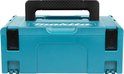 Turquoise Makita opbergkoffer met wit logo en zwart handvat.