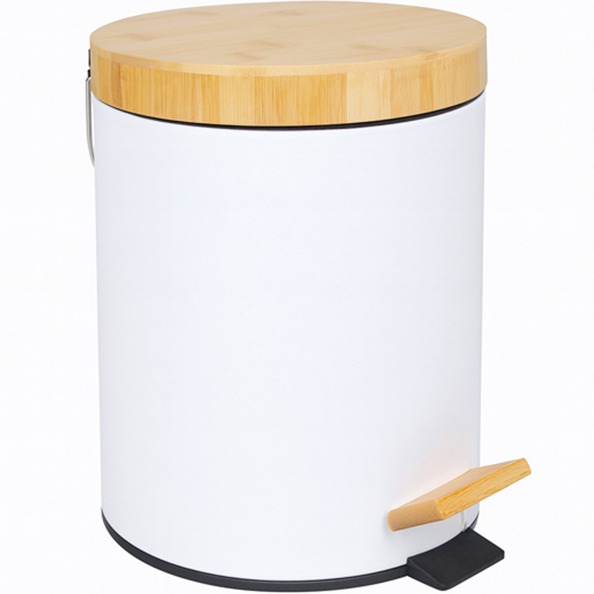 Witte Keukenprullenbak ViO 5L set Pedaal en Bamboe Deksel