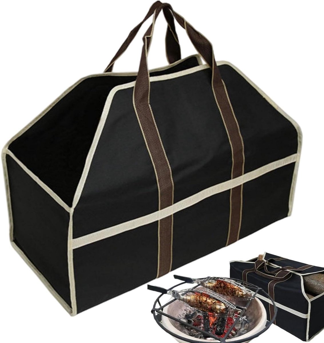 Houten drager - Opberghouder - Brandhout opslag - Outdoor Oxford stof - Grote capaciteit - Bruin
