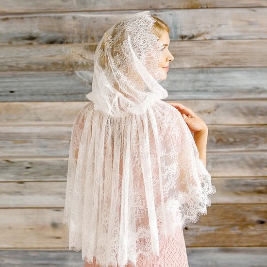 LIVIA HOME- Sjaal Wit - Kant Sjaal - Sluier Bruid - Hoofddoek Dames - Stola - 80 cm Hoog - Katoen/Polyester — afbeelding 2