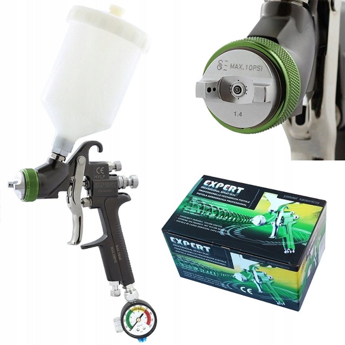 Spuitpistool EXPERT HVLP 1.4mm met 600ml tank en regulator